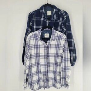 Jachs Girlfriend Womens shirt Size L Cozy Flannel snap up blue plaid (lot of 2)